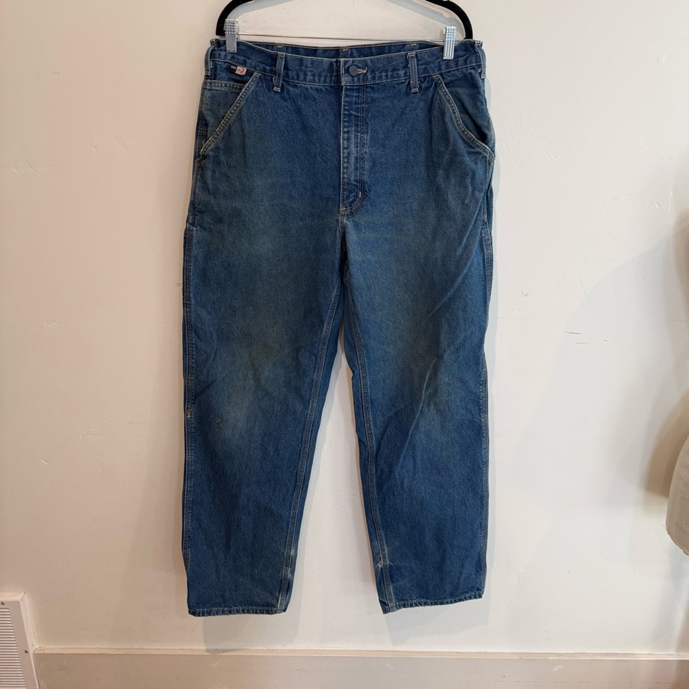 Carhart Carpenter Fire Resistant Blue Denim Work Jeans Men’s 36 x 34 Faded